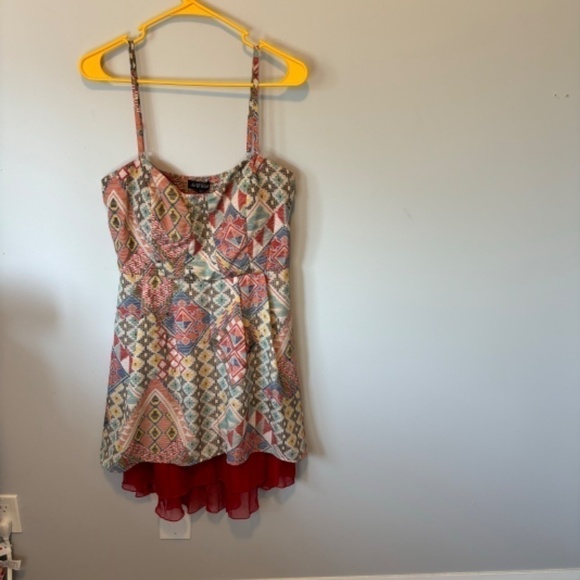 As U Wish, Women's Pink and Red Tribal Print, Fit & Flare Dress, SZ L - Picture 7 of 8